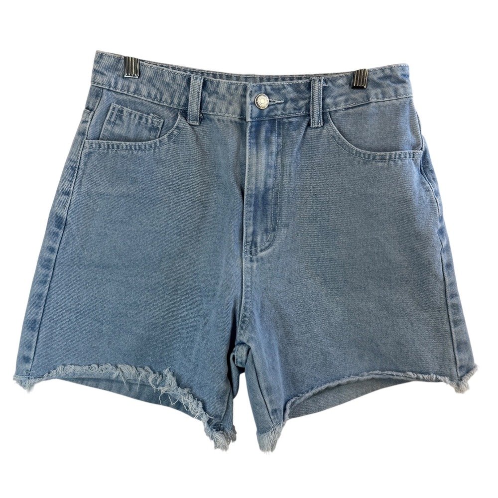 Distressed High Rise Denim Shorts M Raw Hem Light Wash Jean‎ Cutoff Casual Boho